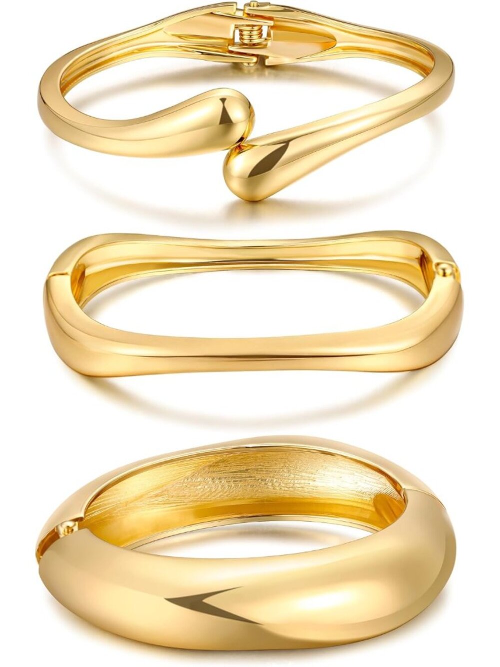 Chunky Gold Bangle Bracelets for Women, Dainty 14k Gold Plated Big Stackable Ban